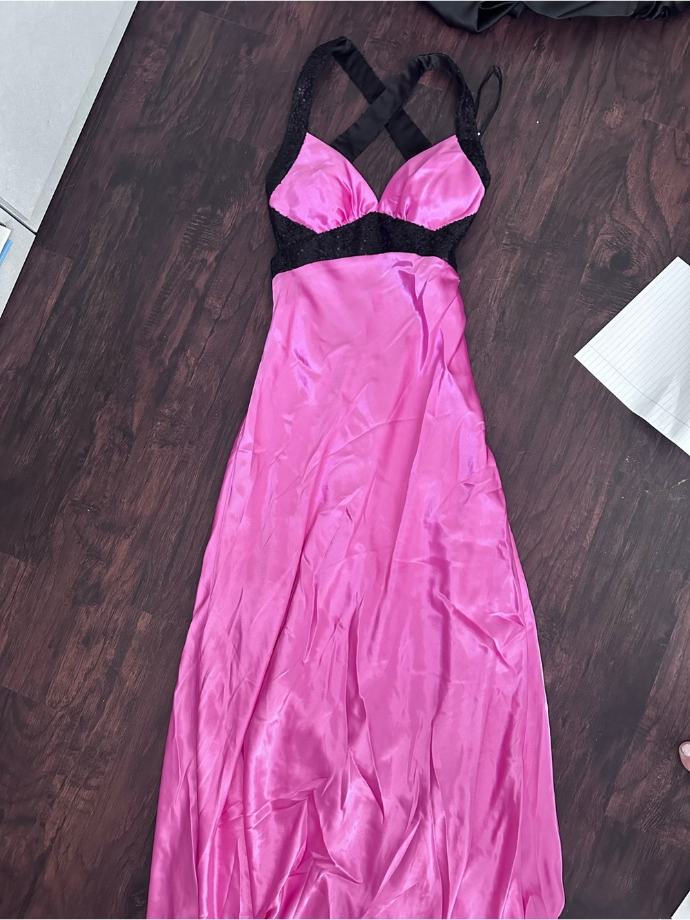 Gunne Sax Pink and Black Satin Evening Gown